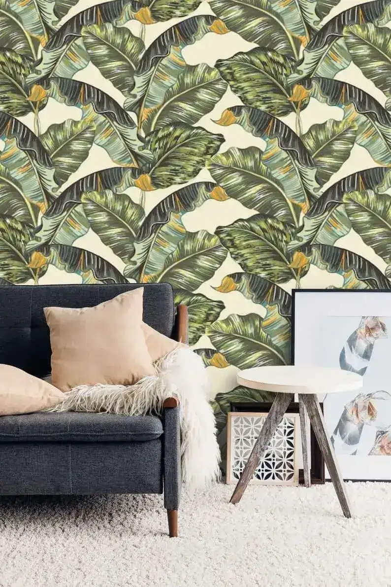 Tropical Banana Leaves Watercolor Wallpaper - Image 2