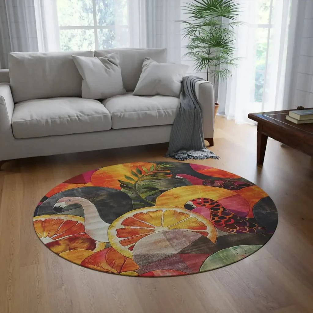 Tropical Birds and Citrus Round Rug - Image 2