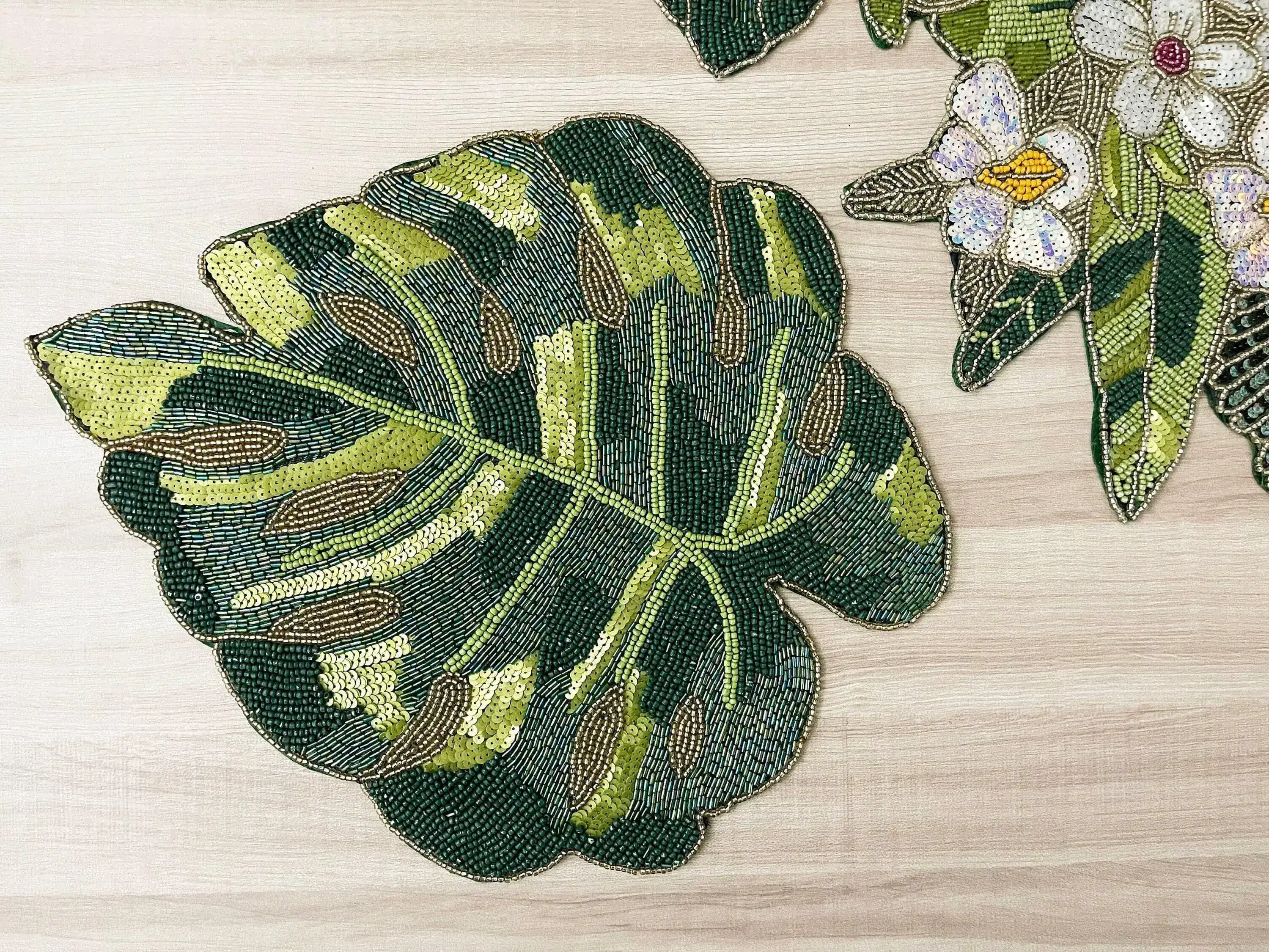 Tropical Leaf and Flower Beaded Table Runner - Image 7