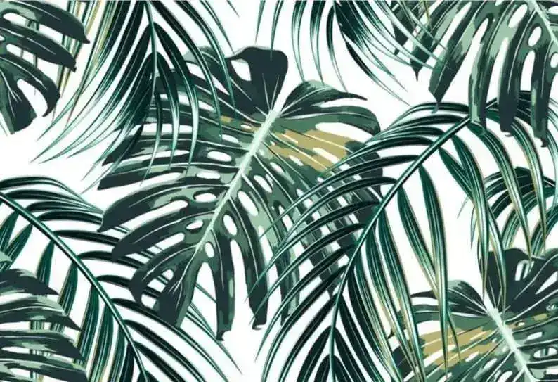 Tropical Oversized Monstera and Palm Leaves Wallpaper - Image 2