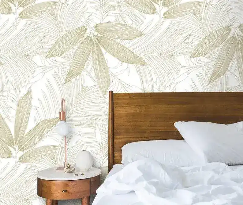 Tropical Palm Leaves Neutral Wallpaper - Image 3