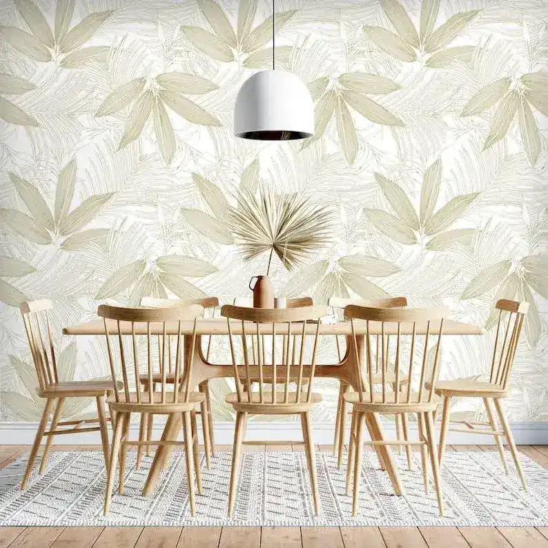 Tropical Palm Leaves Neutral Wallpaper - Image 4