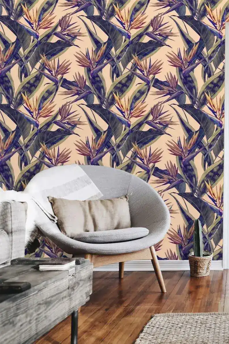 Tropical Paradise Floral and Exotic Leaves Wallpaper - Image 2