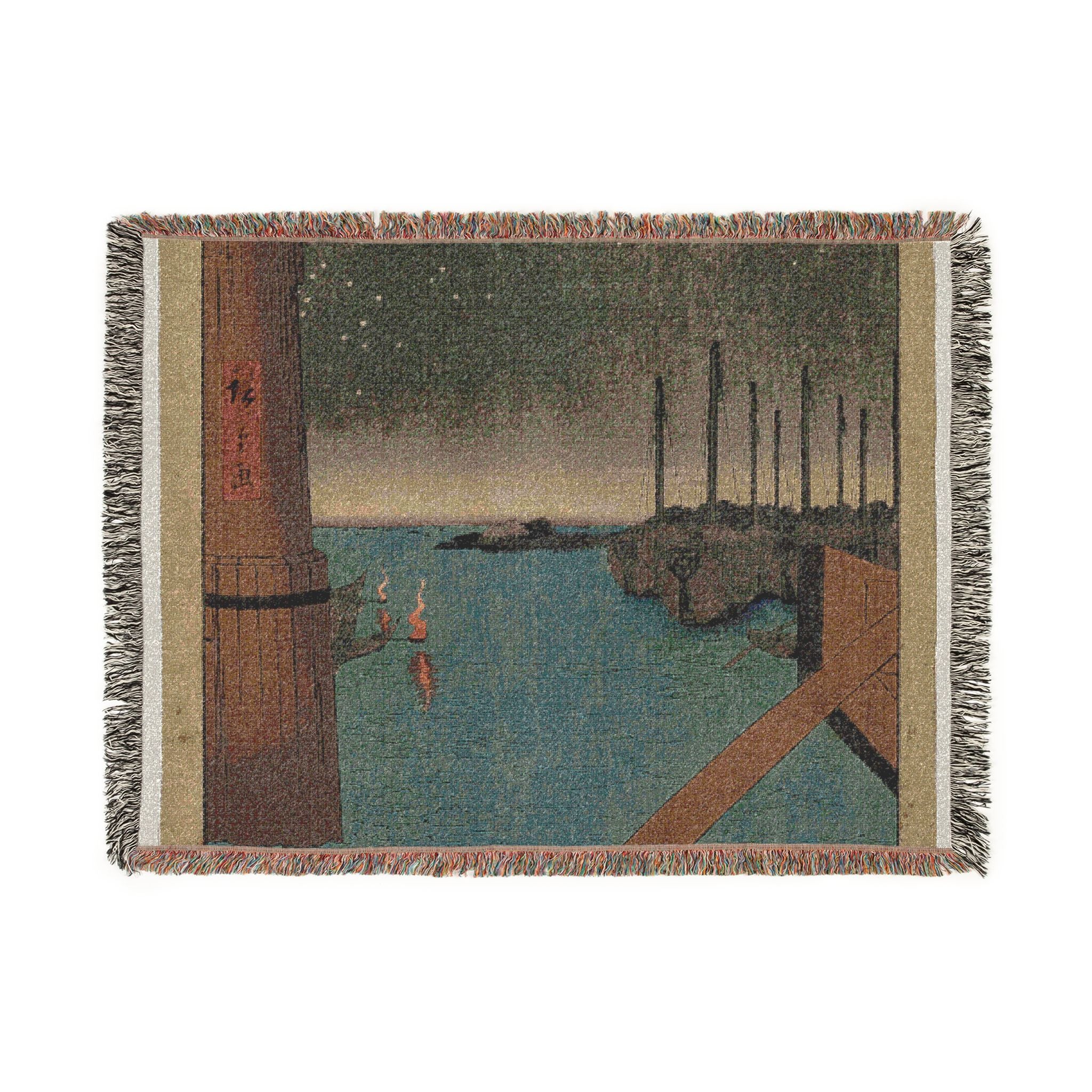 tsukudajima-from-eitai-bridge-utagawa-hiroshige | Woven Tapestry Blanket - Image 10