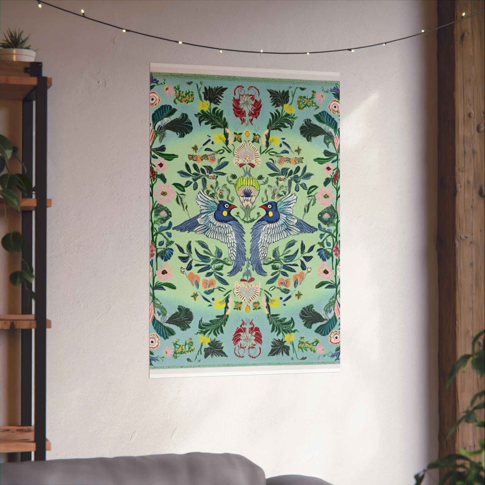 Twin Songbirds – Folk Garden Fine Art Poster - Image 46