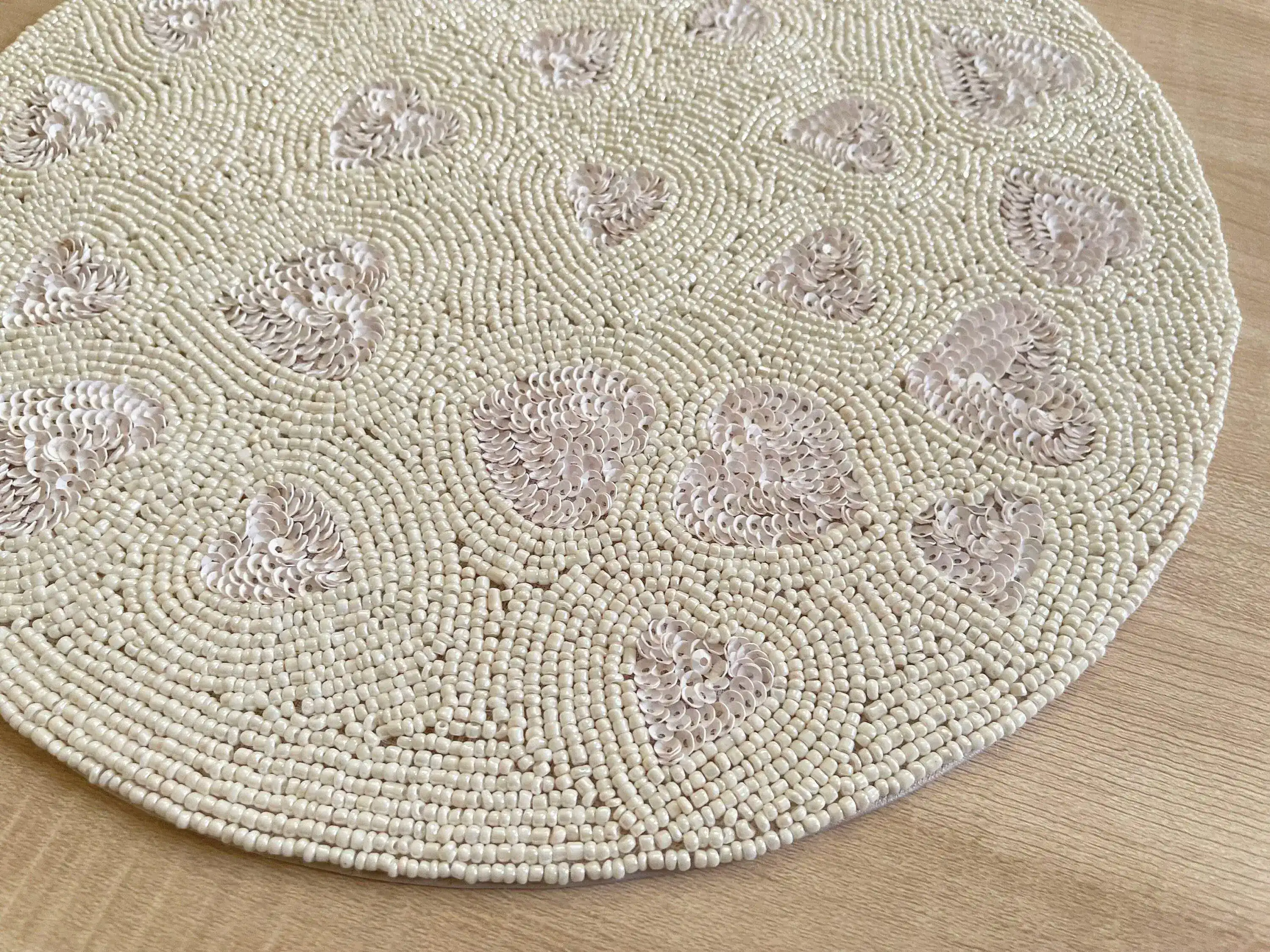 Valentine's Hearts Sequin and Bead Round Placemat - Image 2