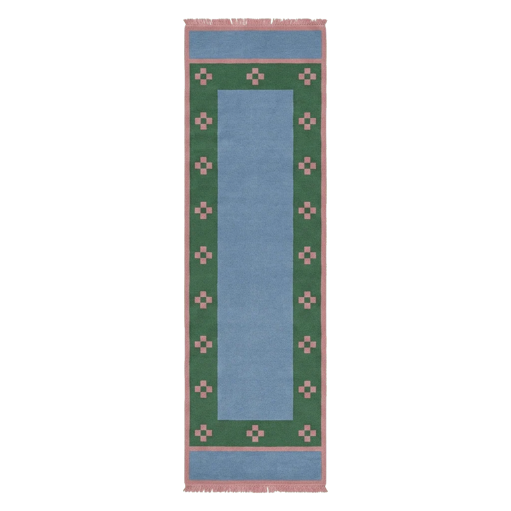 Verdant Border Hand Knotted Runner Rug