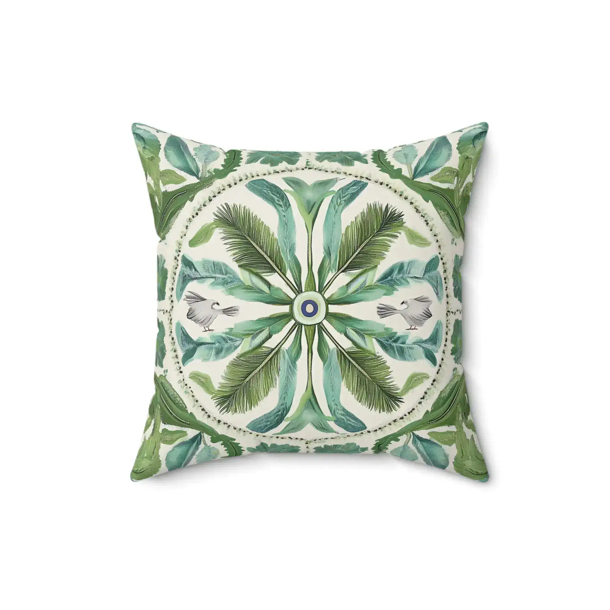 Verdant Harmony Birds & Palms Throw Pillow - Image 4