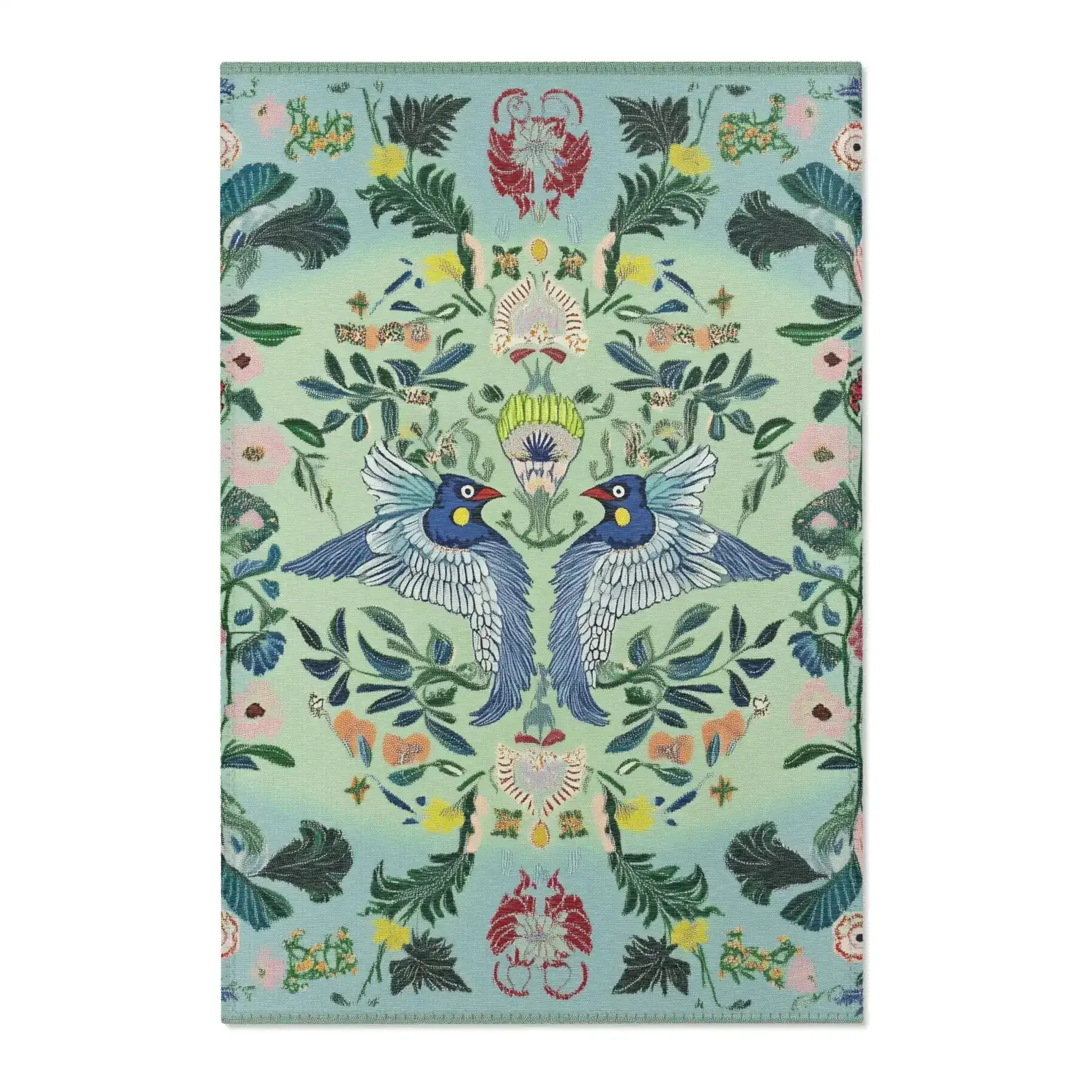 Verdant Harmony – Embroidered Garden Birds Accent Rug - Image 3