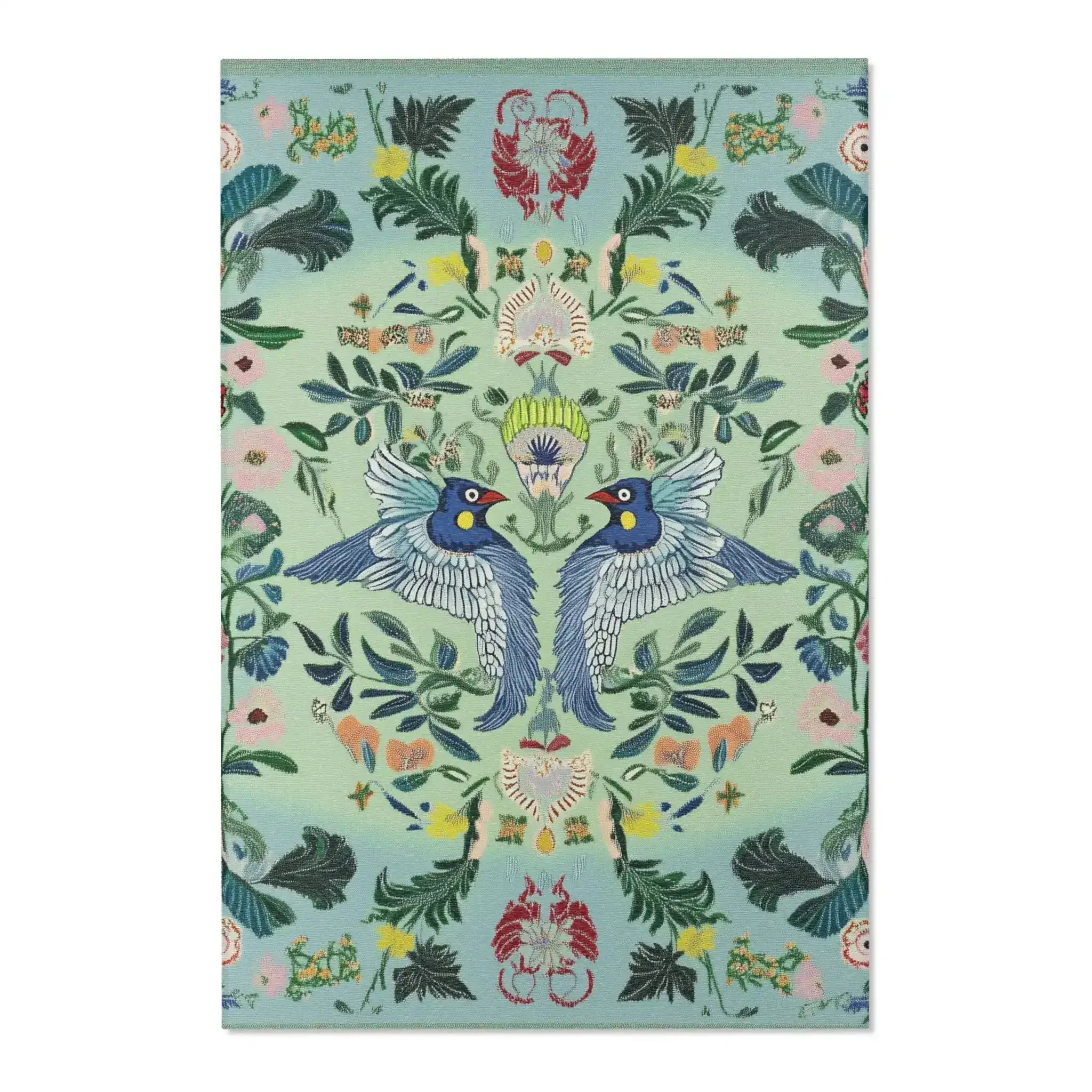 Verdant Harmony – Embroidered Garden Birds Accent Rug - Image 4
