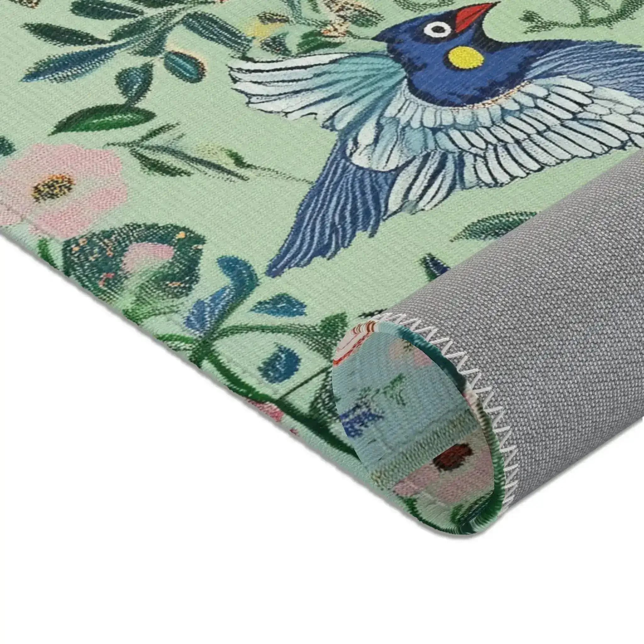 Verdant Harmony – Embroidered Garden Birds Accent Rug - Image 7