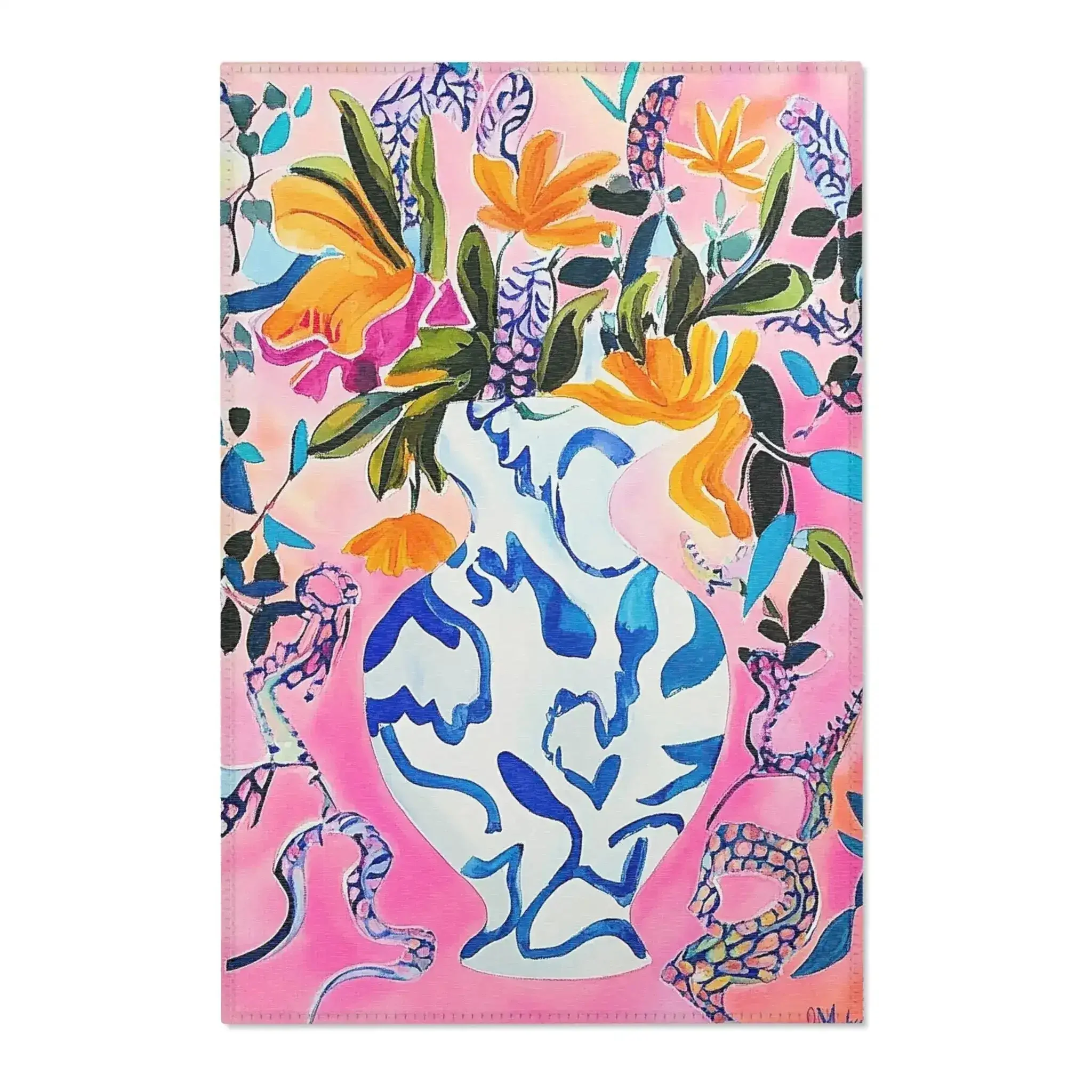 Vibrant Floral Bouquet in Blue Vase Accent Rug - Image 2