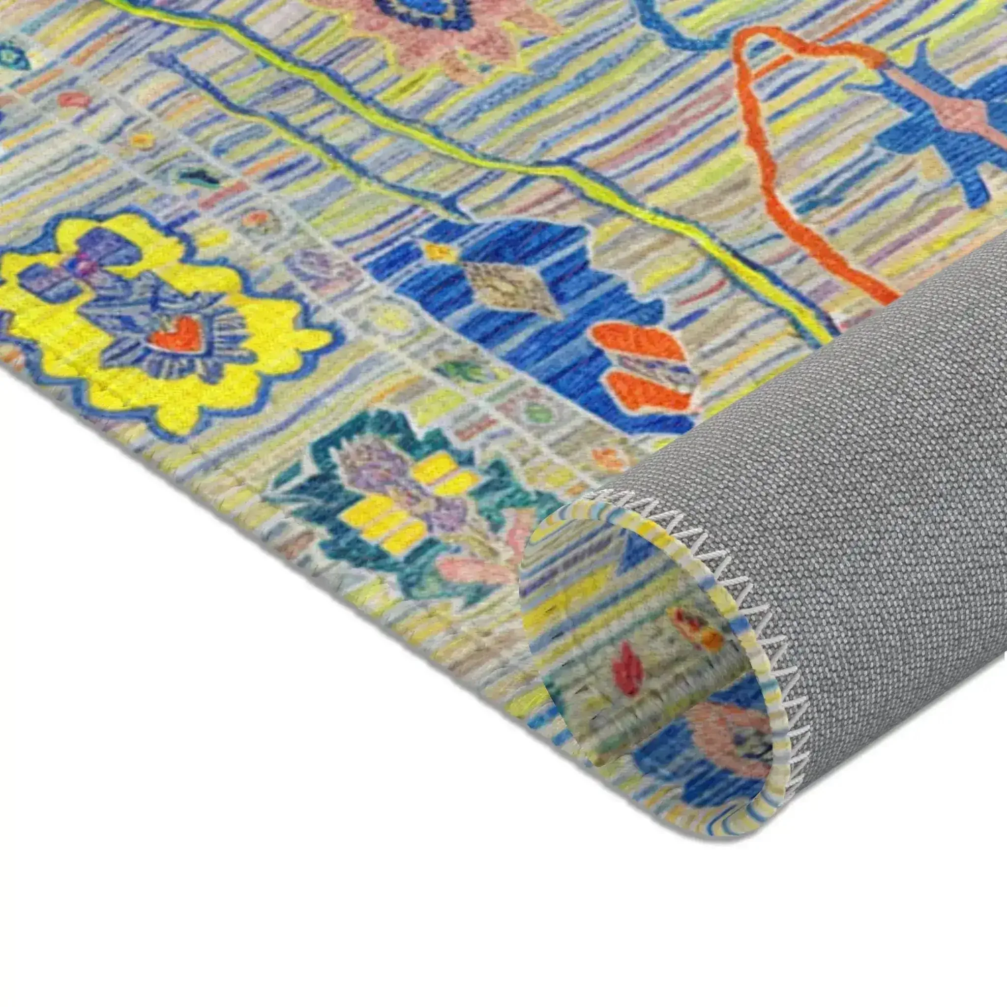 Vibrant Pastel Blue and Yellow Tribal Pattern Accent Rug - Image 7