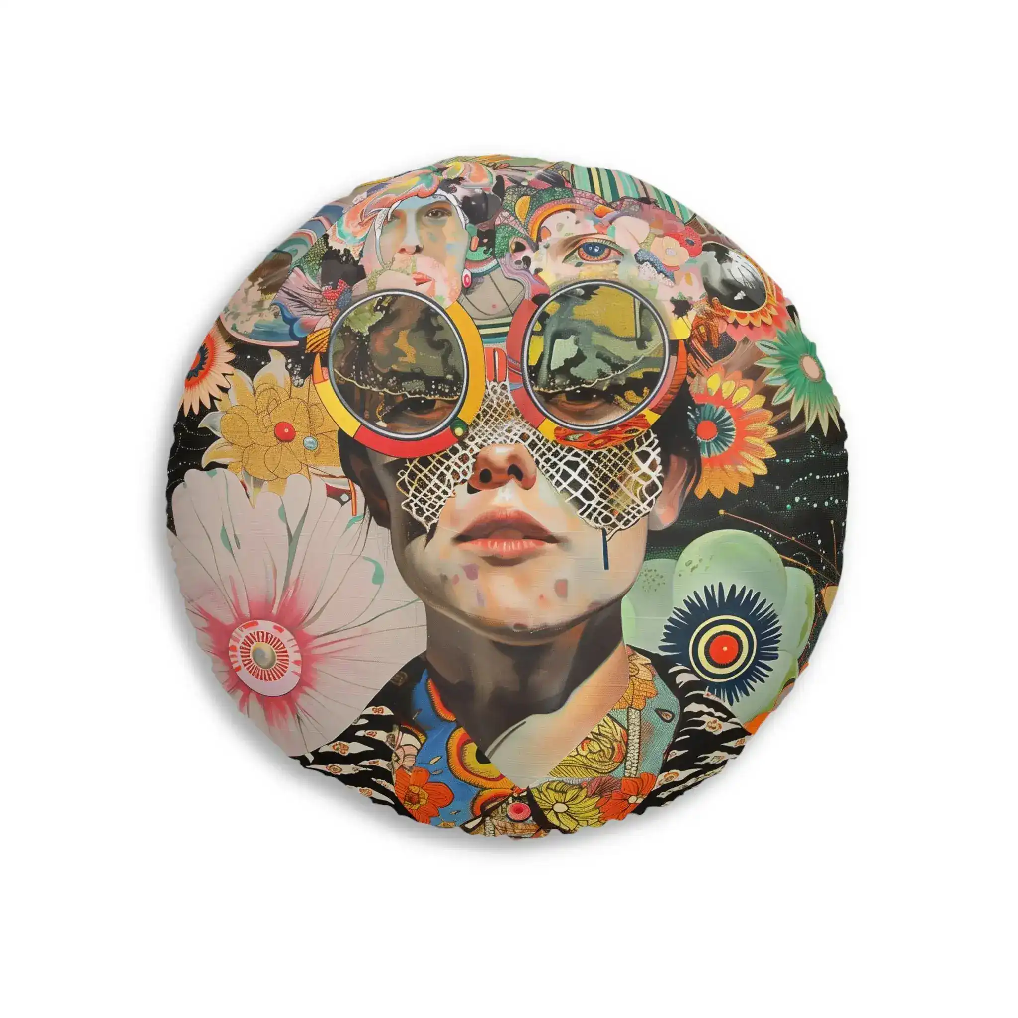 Vibrant Psychedelic Portrait Floor Pillow - Image 3