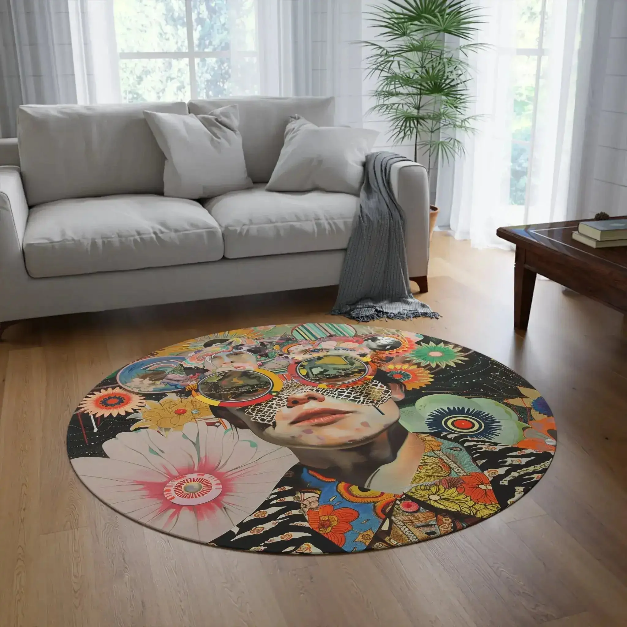 Vibrant Psychedelic Portrait Round Rug - Image 2