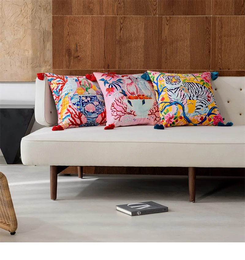 Vibrant Regal Tiger Pillow Cover with Blue colored Tassels - Image 4