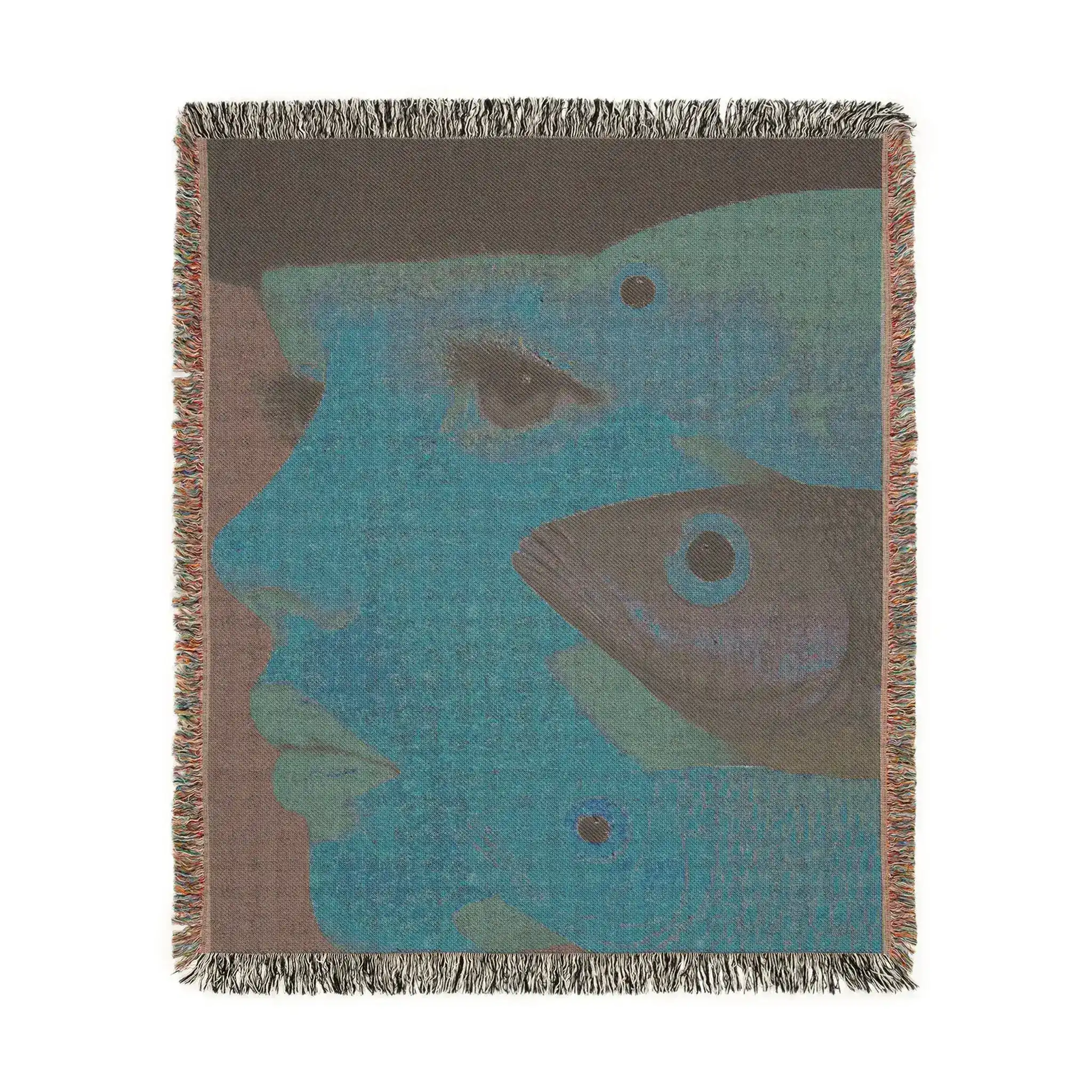 Vibrant Vision Surreal Girl & Multicolor Fish Art Woven Blanket - Image 5