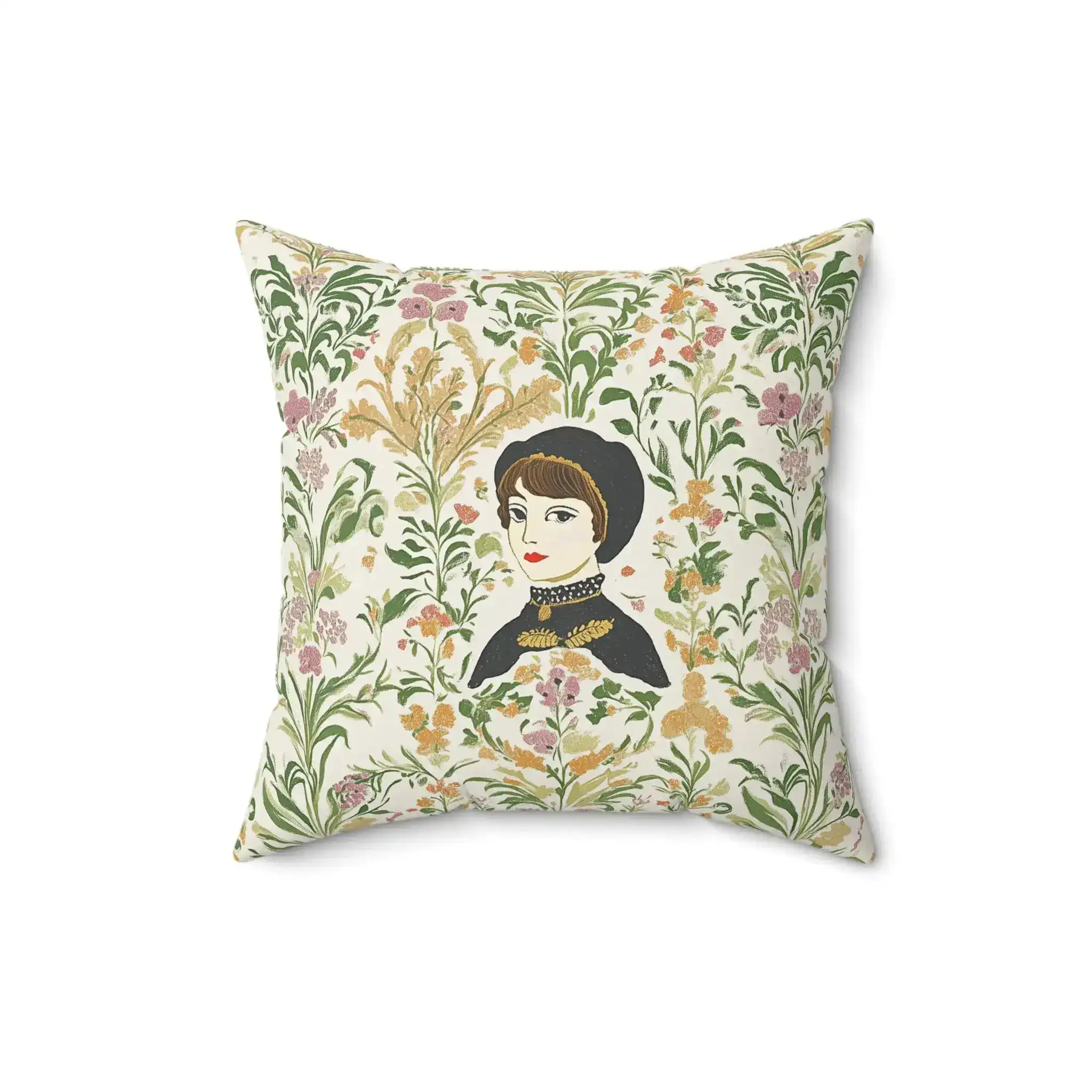Victorian Muse Floral Portrait Throw Pillow - Image 4