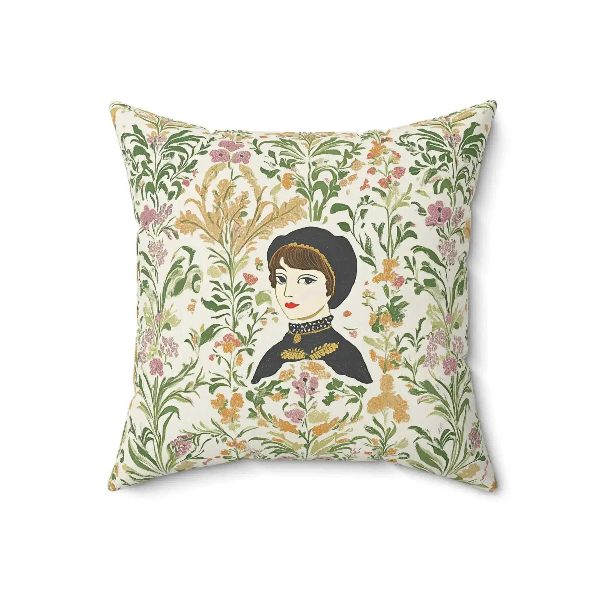 Victorian Muse Floral Portrait Throw Pillow - Image 5