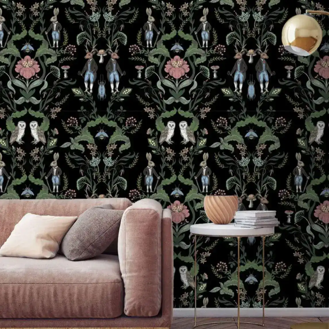 Vintage Fairy Animals Botanical Art Deco Floral Wall Paper - Image 3