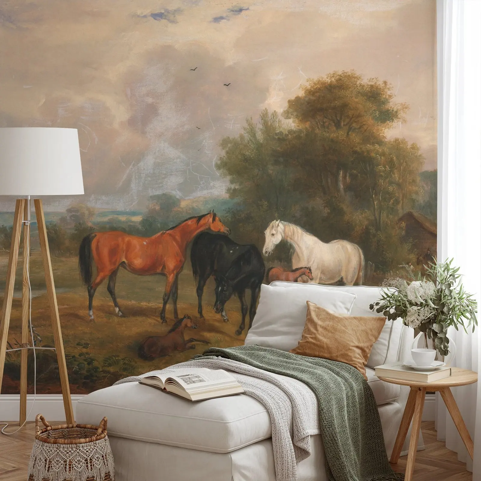 Vintage Landscape With Horses Mural