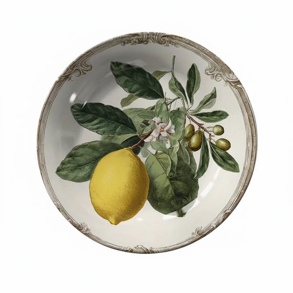 Vintage Lemon & Olive Branch Ceramic Wall Plate