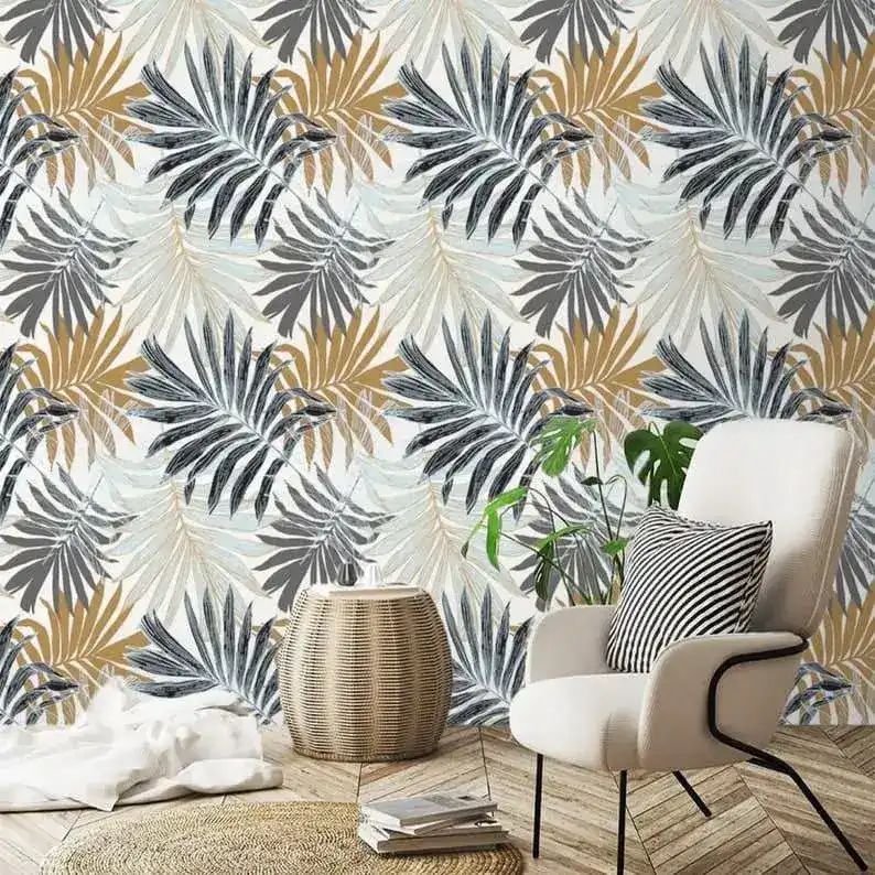 Vintage Oversized Ferns Tropical Leaves Wallpaper - Image 4