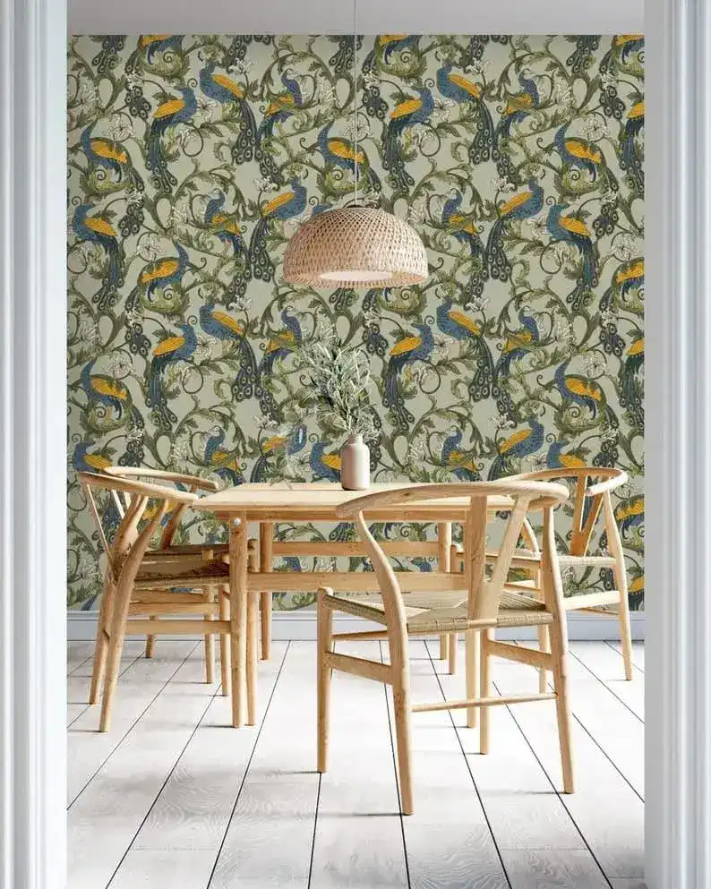 Vintage Peacocks and Botanical Wallpaper - Image 6