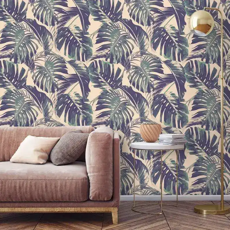 Vintage Purple Monstera Palm Leaves Wallpaper - Image 5