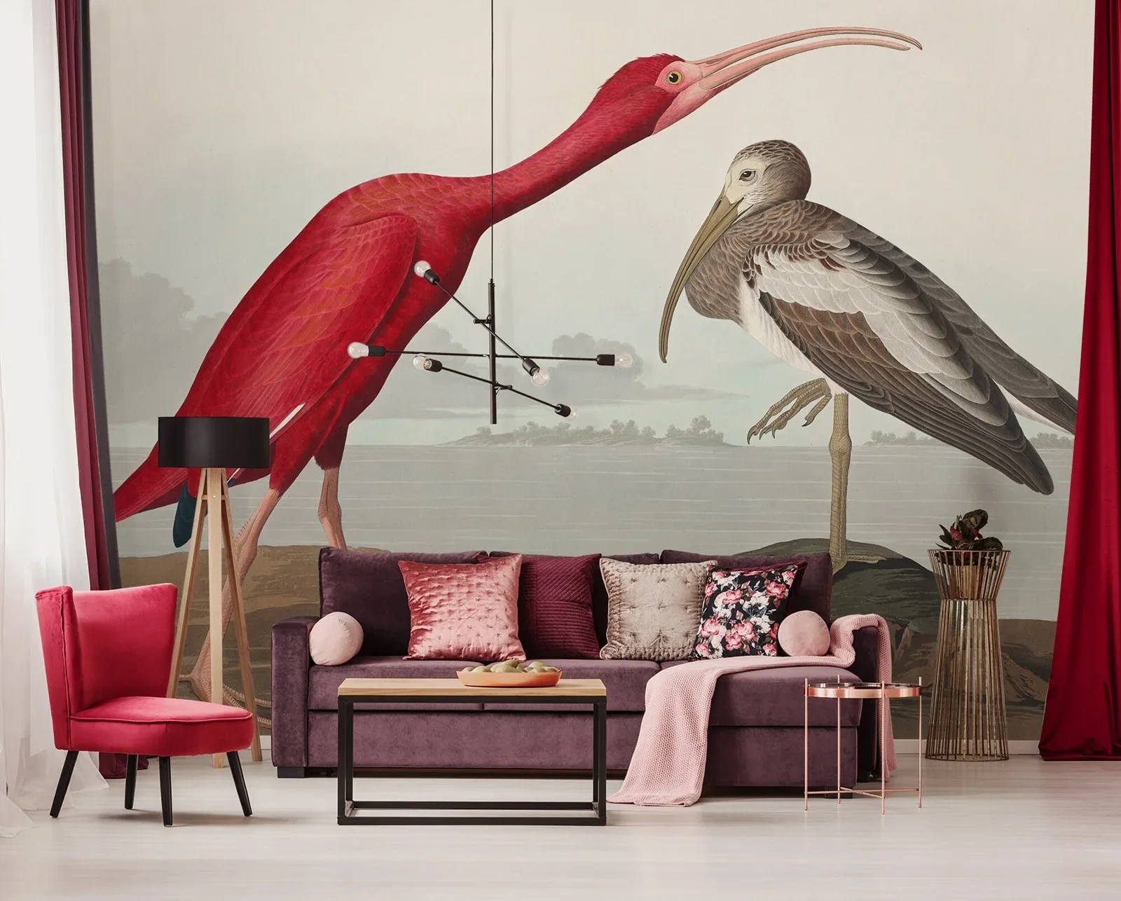 Vintage Scarlet Ibis Bird Mural - Image 3