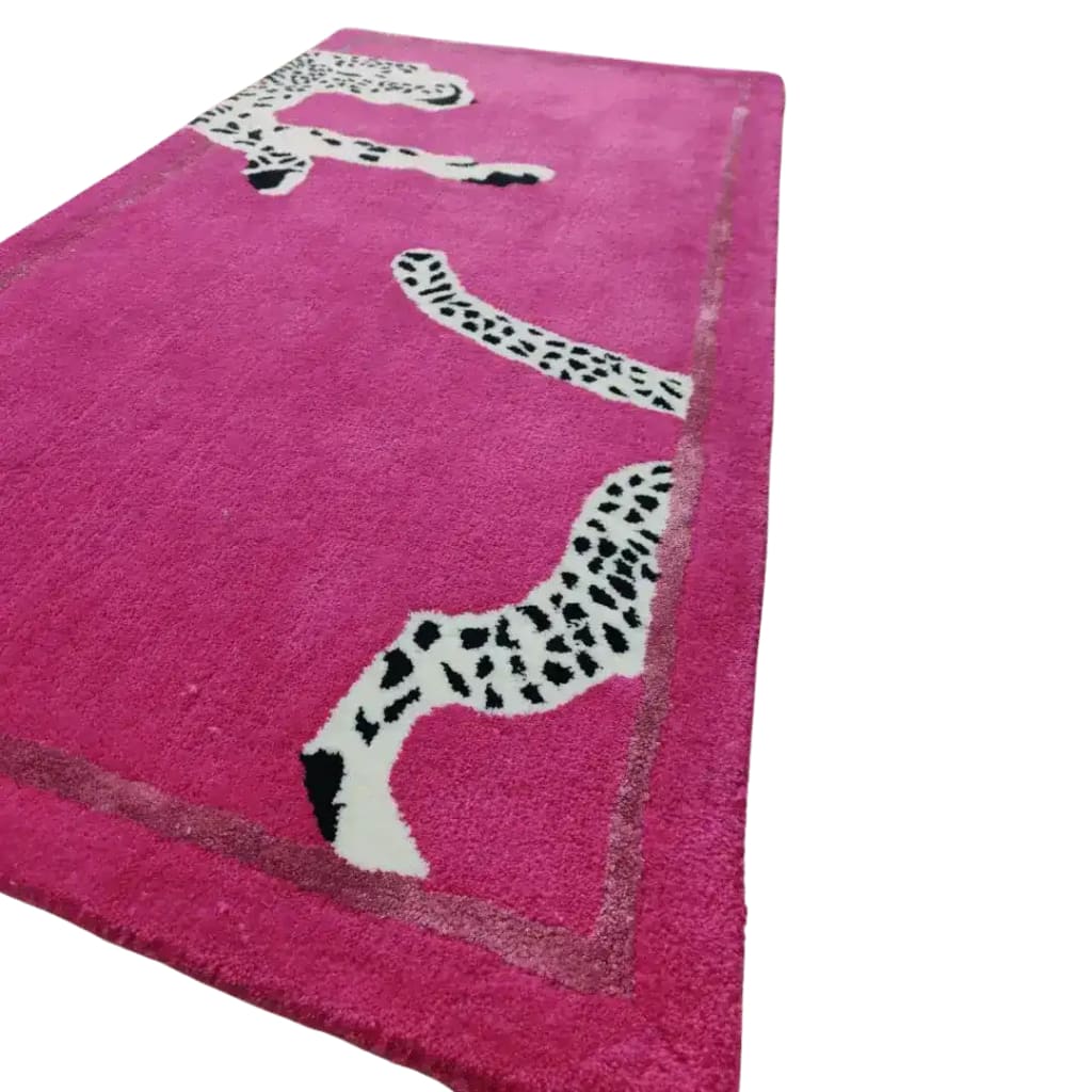 Walking Wild Cat Leopard on Silk Road Hand Tufted Wool Rug - Pink - Image 4