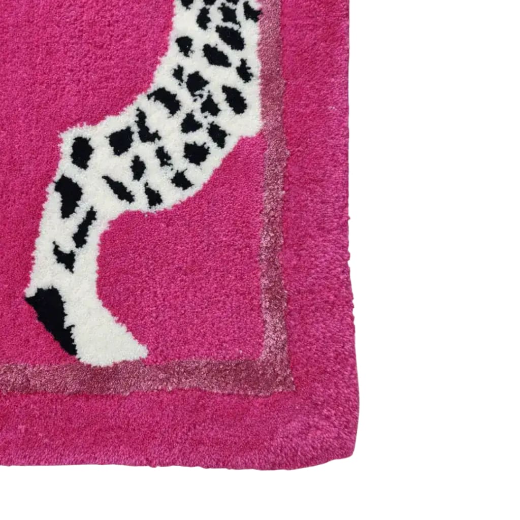 Walking Wild Cat Leopard on Silk Road Hand Tufted Wool Rug - Pink - Image 5