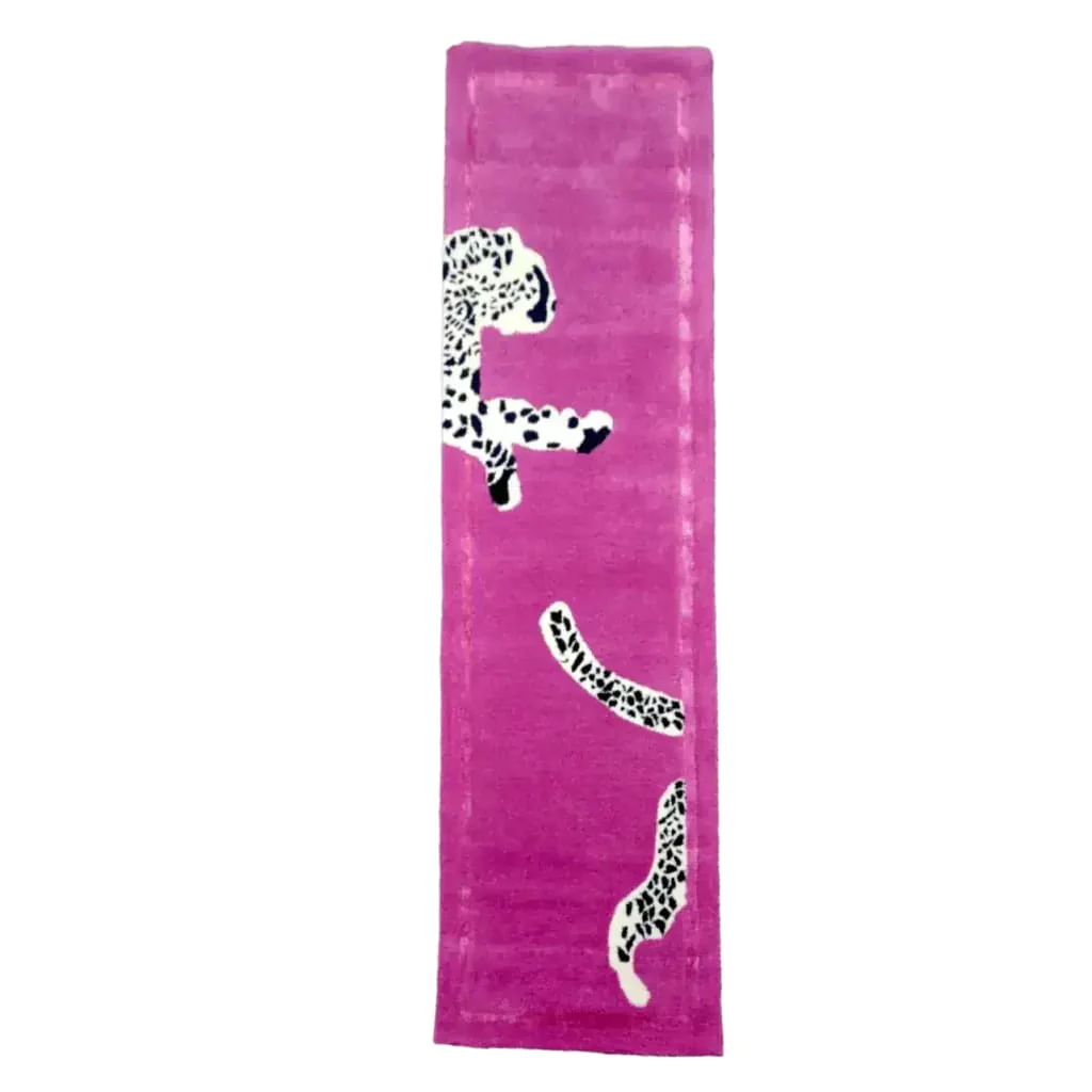 Walking Wild Cat Leopard on Silk Road Hand Tufted Wool Rug - Pink - Image 6