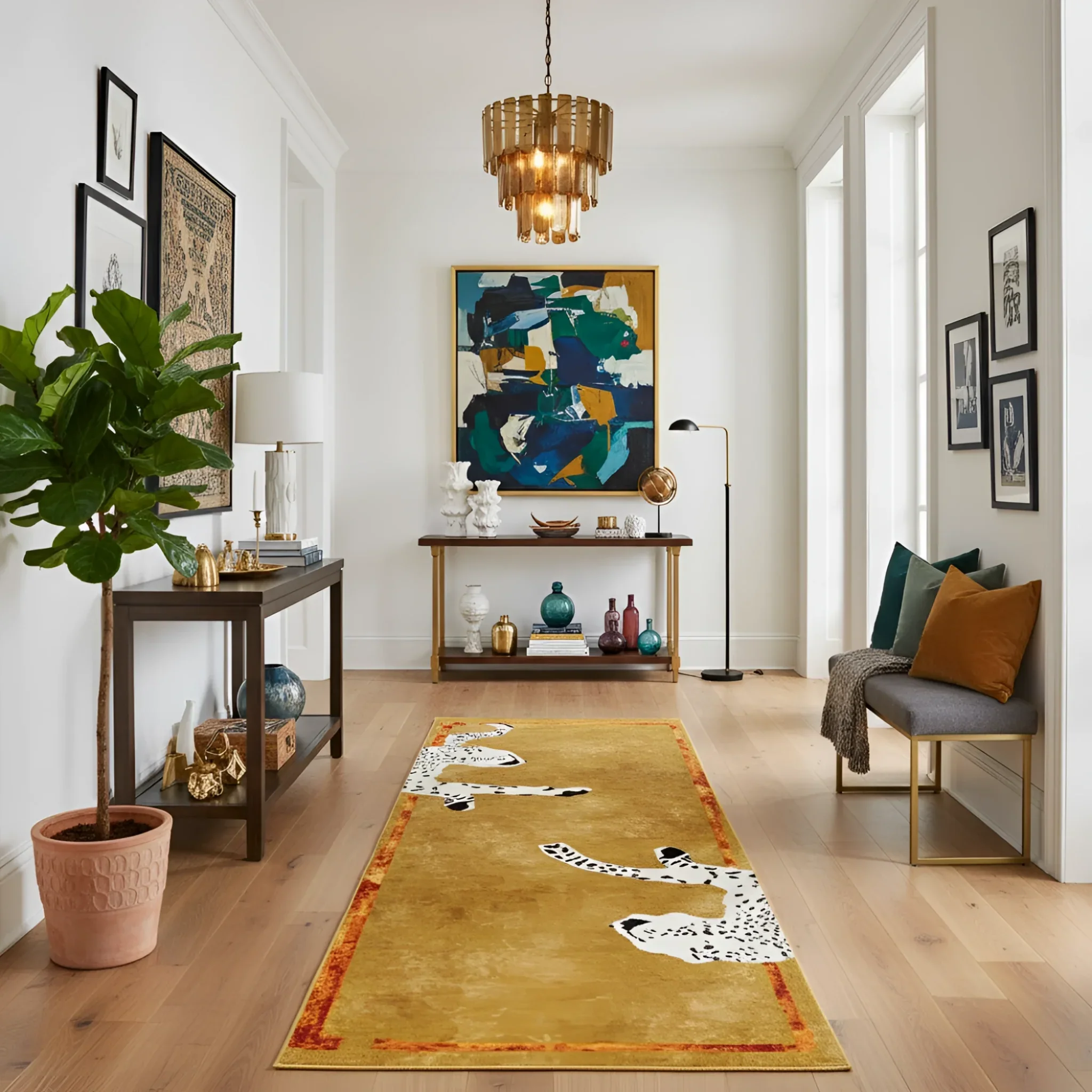 Walking Wild Cat Leopard on Silk Road Hand Tufted Wool Rug - Gold Lush Brown - Image 4