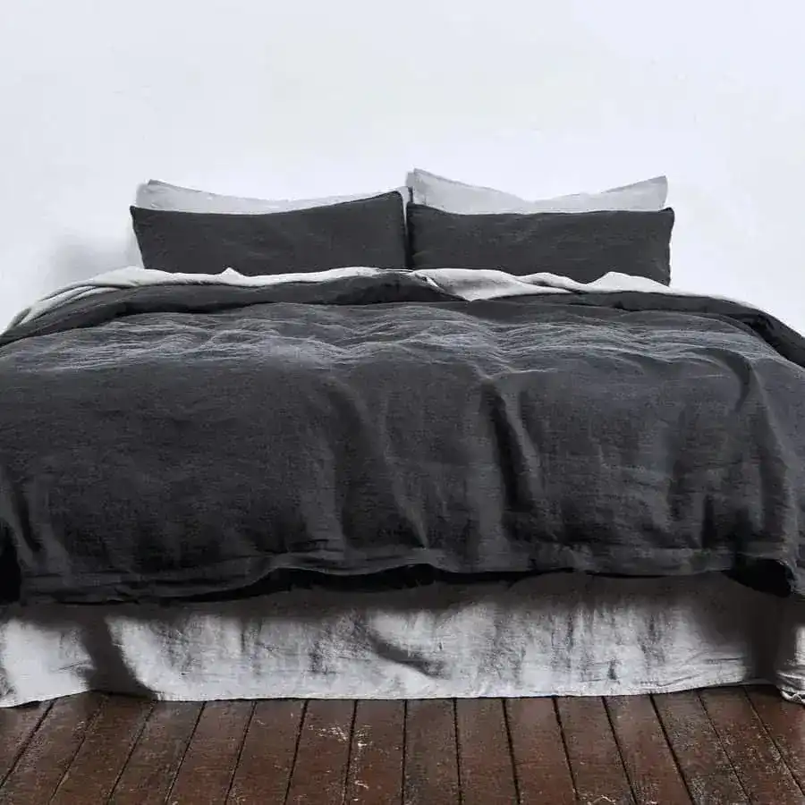 Washed Cotton/Linen Duvet Cover Set - Charcoal Black - King Size - Image 3