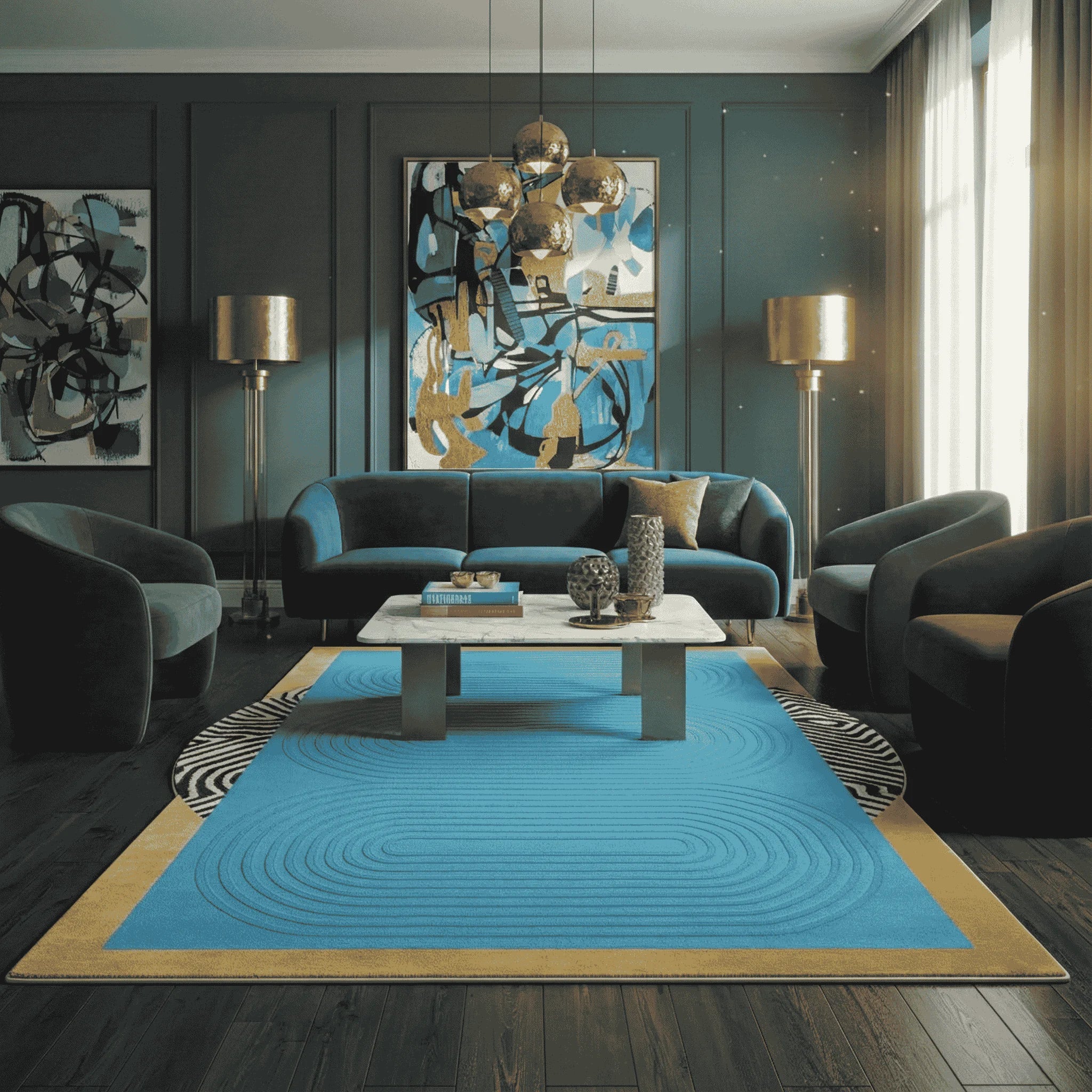 Water Earth and Sun Hand Tufted Wool Rug - Image 4
