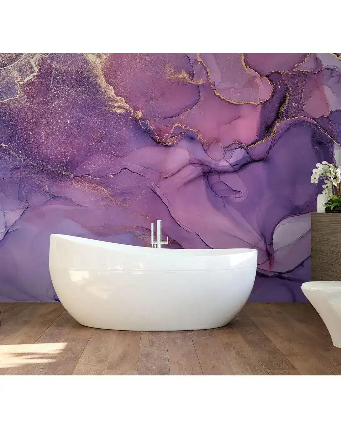 Watercolor Abstract Purple Marble Alcohol Ink Mural - Image 3