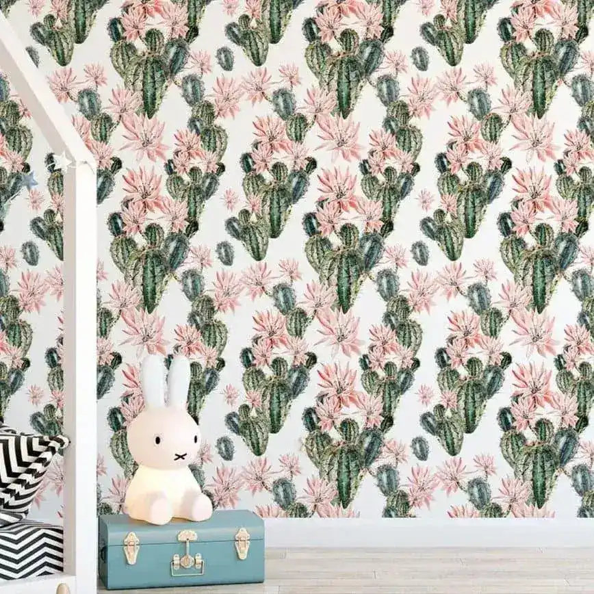 Watercolor Floral Blooming Cactus Removable Wallpaper - Image 2