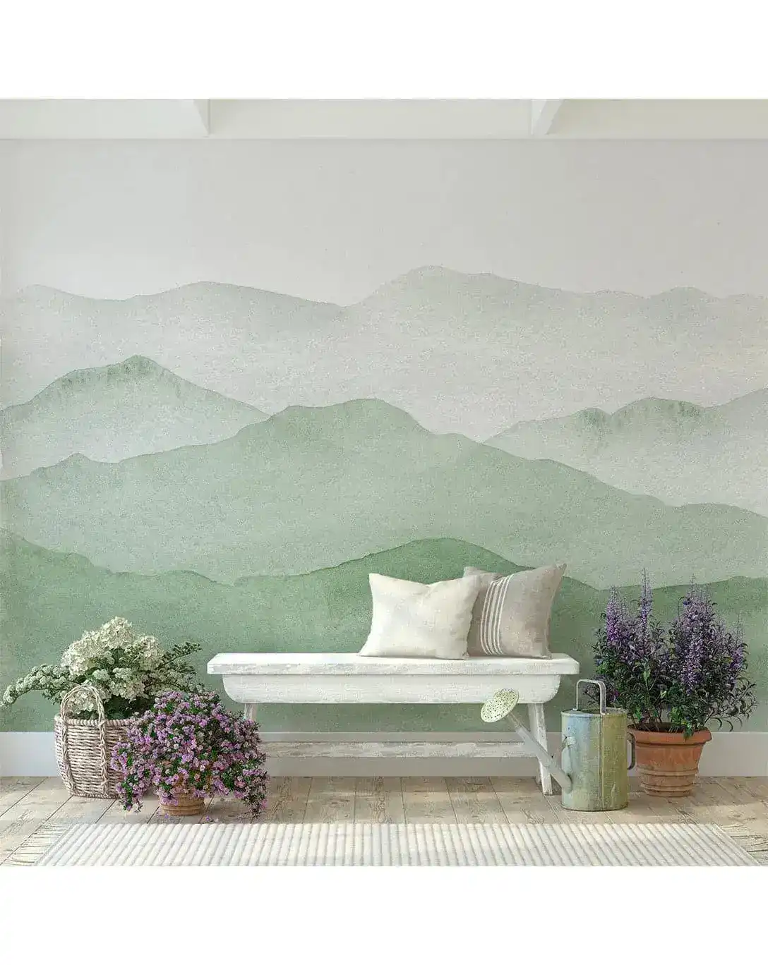 Watercolor Green Abstract Mountains Mural Wall Decal - Image 2
