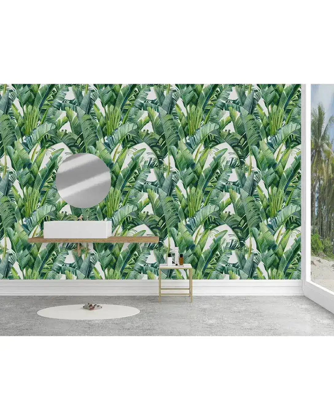 Watercolor Green Tropical Palm Banana Leaves Wallpaper - Image 4