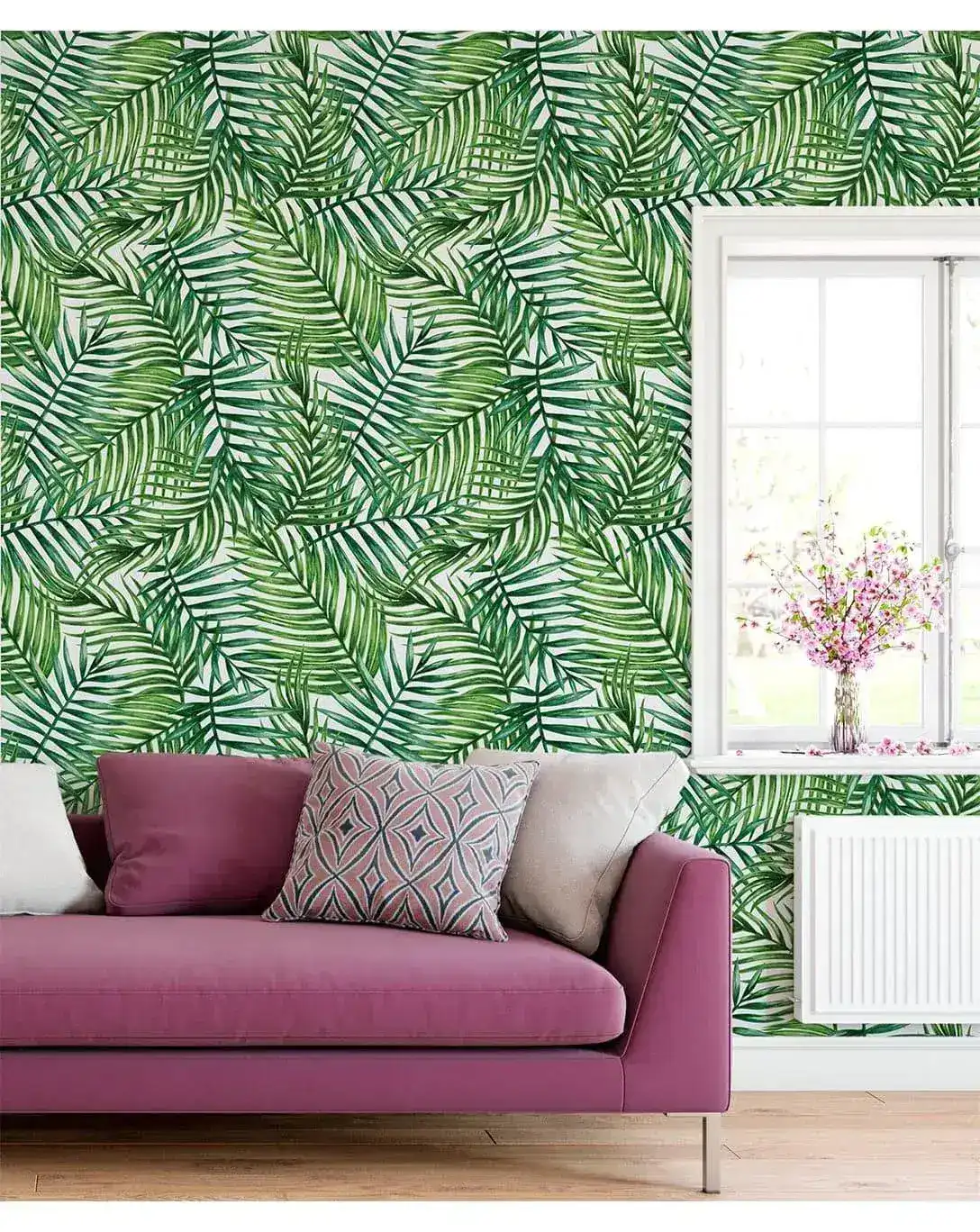 Watercolor Tropical Green Palm Leaves Removable Wallpaper - Image 4