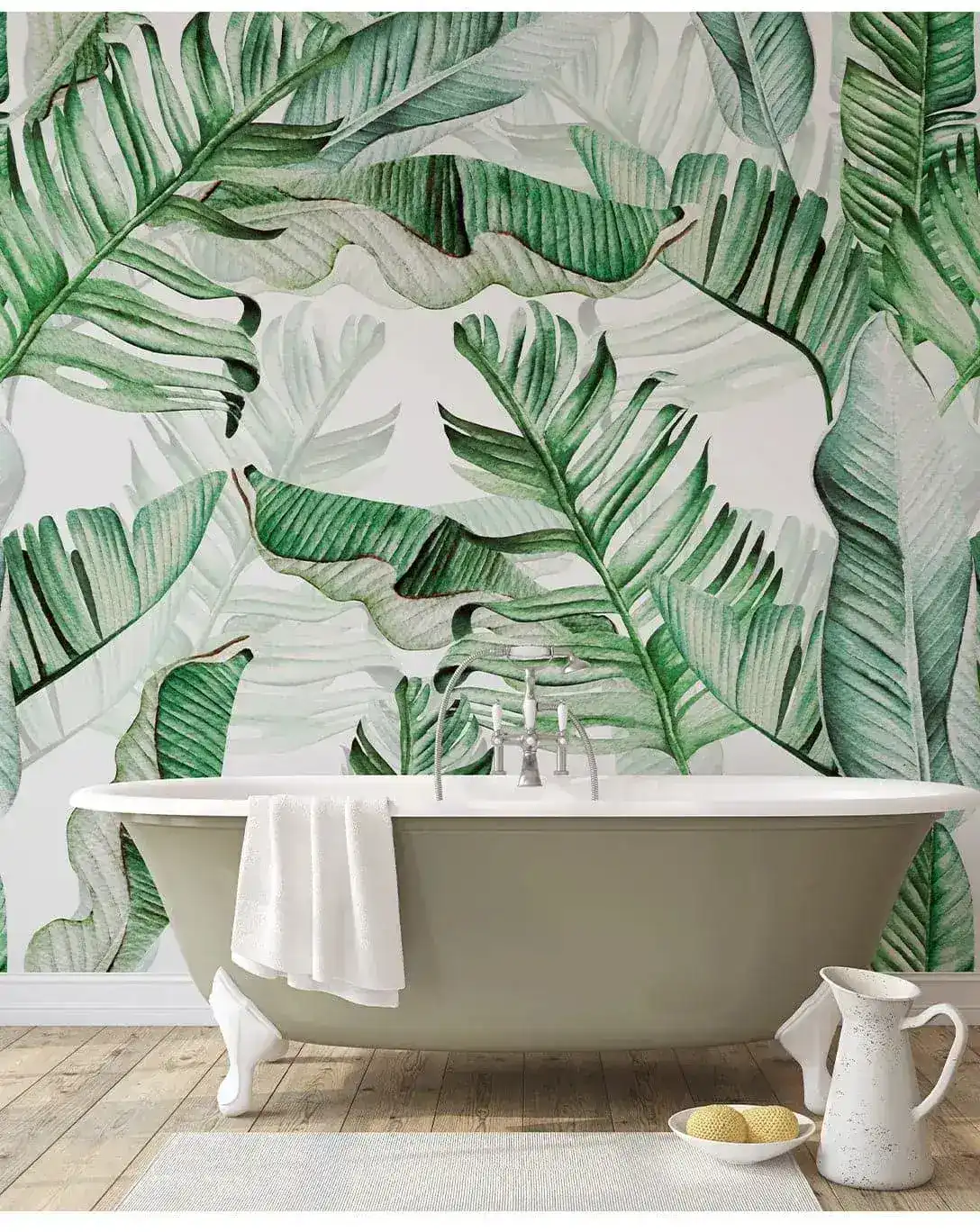 Watercolor Tropical Leaves Exotic Green Palm Leaves Wall Mural - Image 2