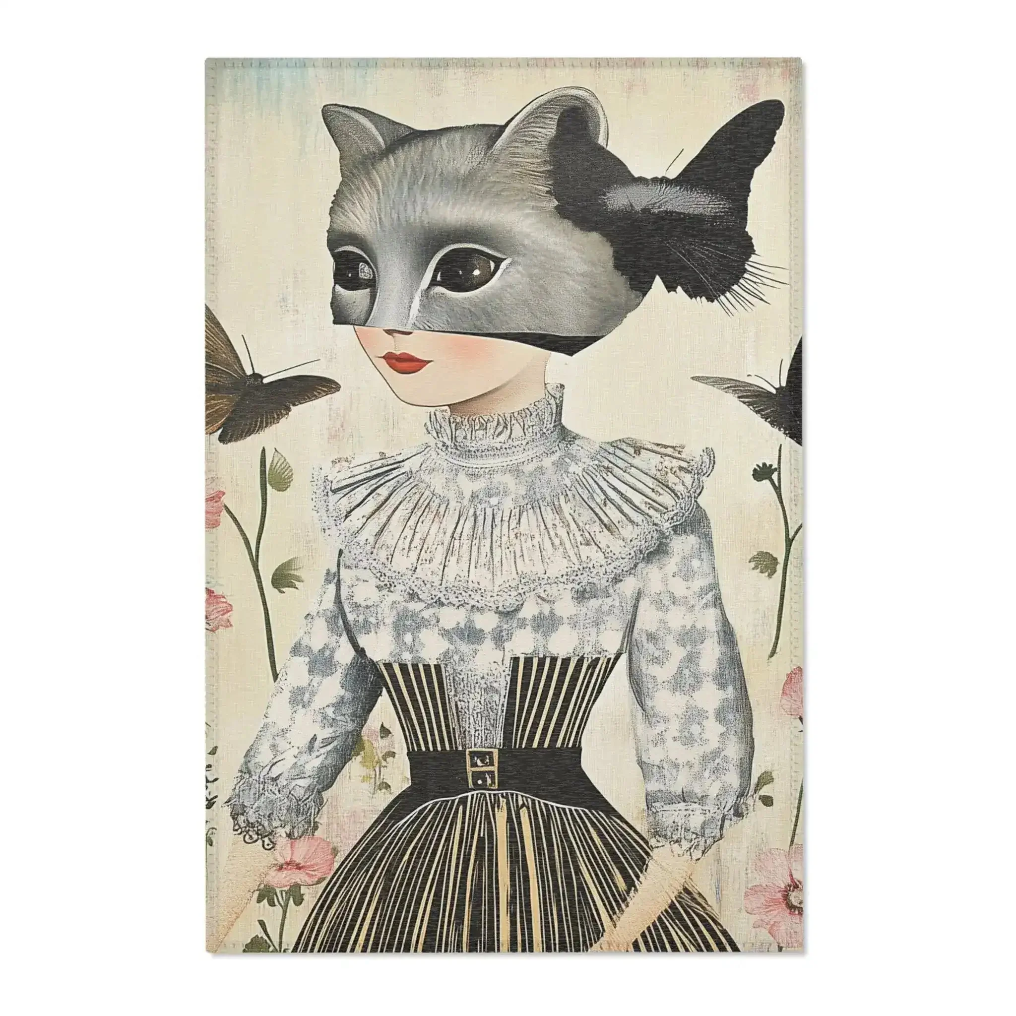 Whimsical Girl with Raccoon Mask and Butterflies Accent Rug - Image 2