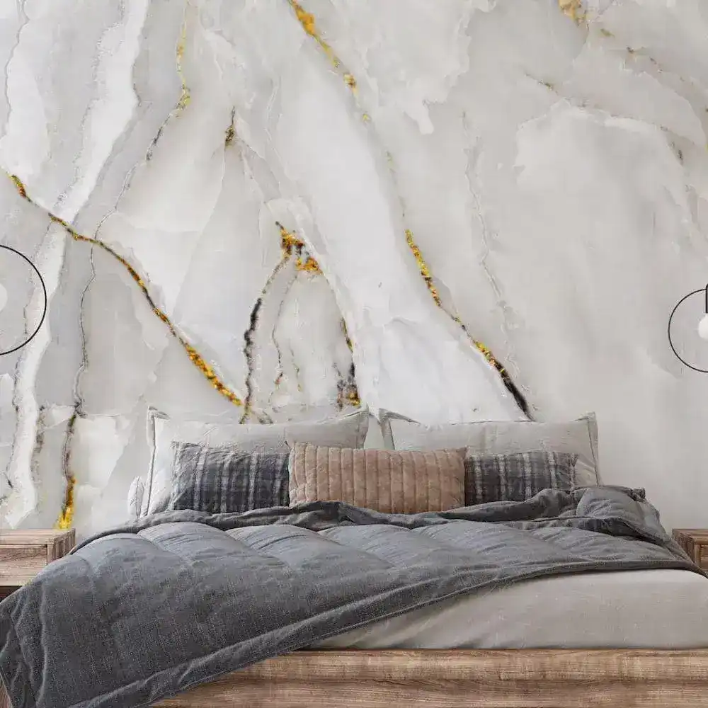 White Abstract Marble Alcohol Ink Wall Mural - Image 3