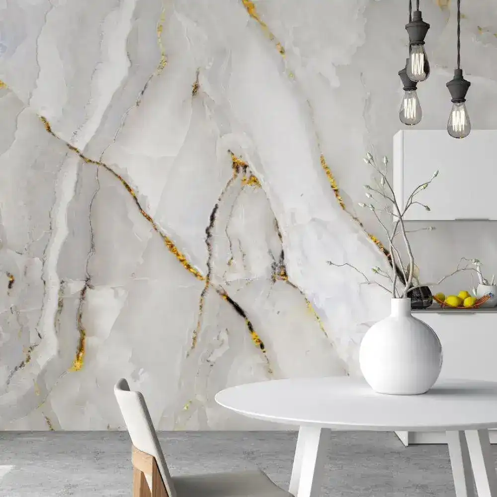 White Abstract Marble Alcohol Ink Wall Mural - Image 4