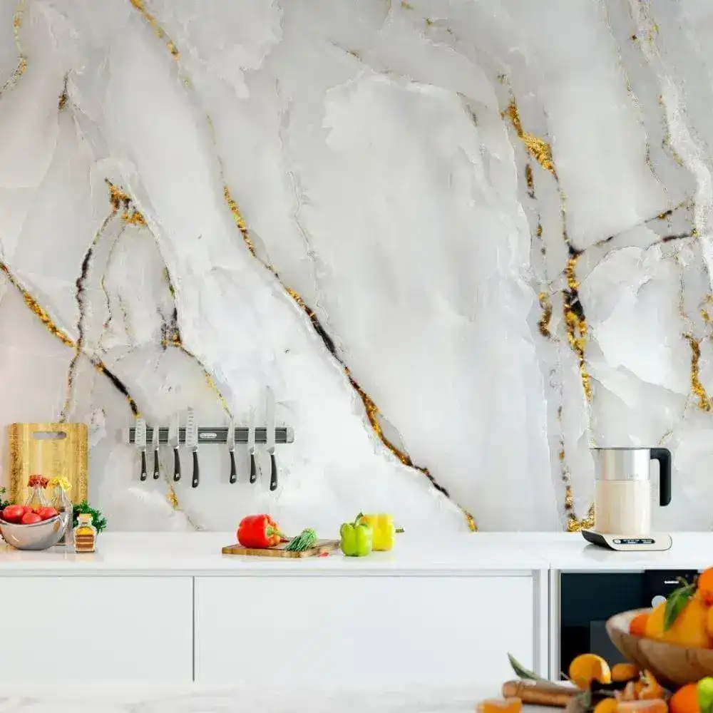 White Abstract Marble Alcohol Ink Wall Mural - Image 5