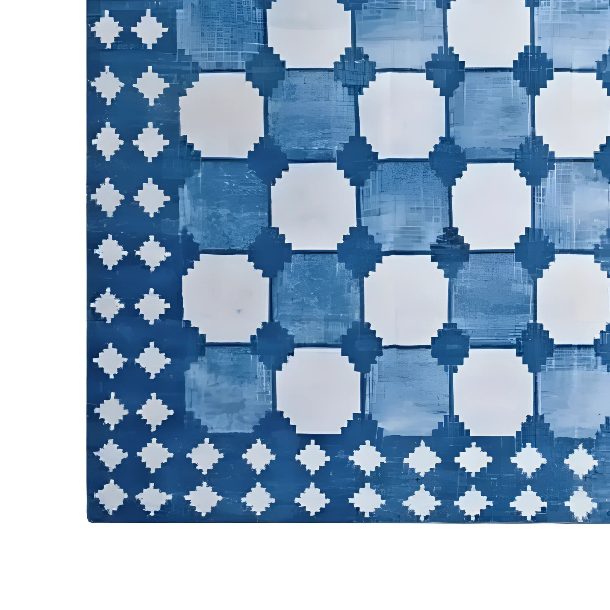White and Blue Classic Dhurrie Cotton Rug - Image 4