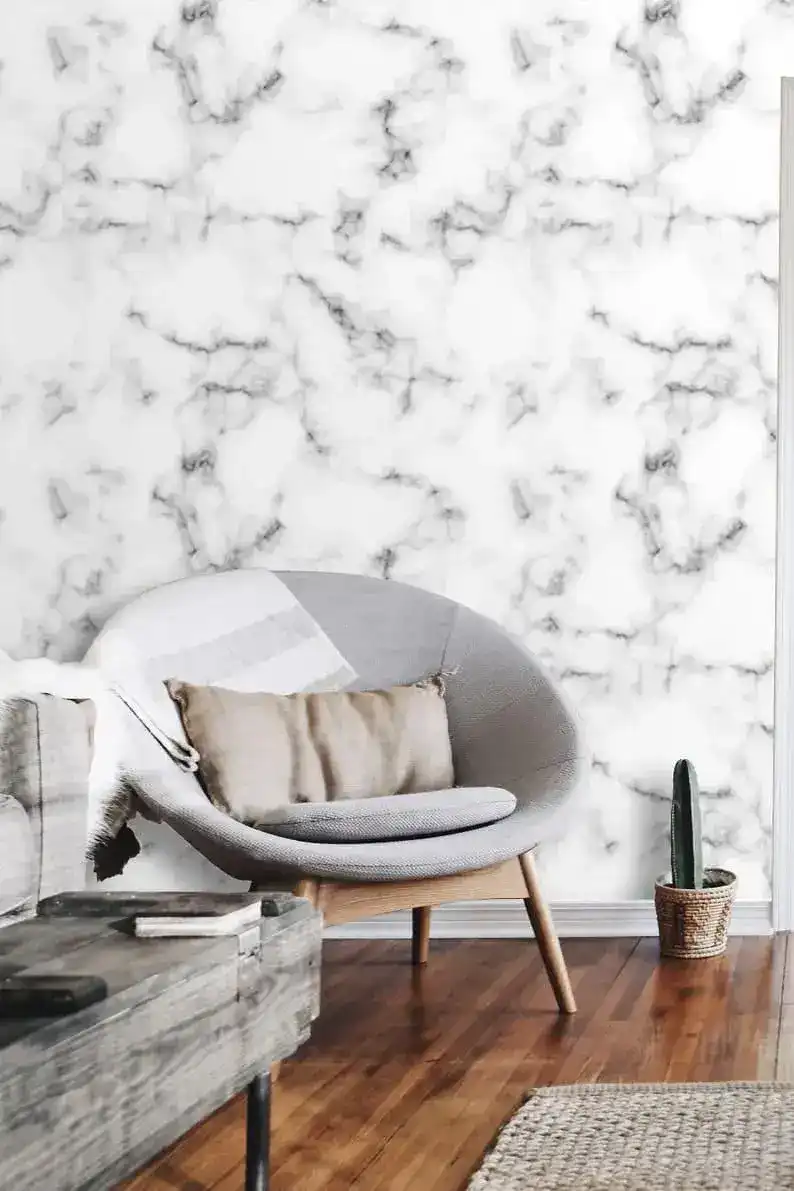 White and Gray Abstract Art Marble Wallpaper Mural - Image 3