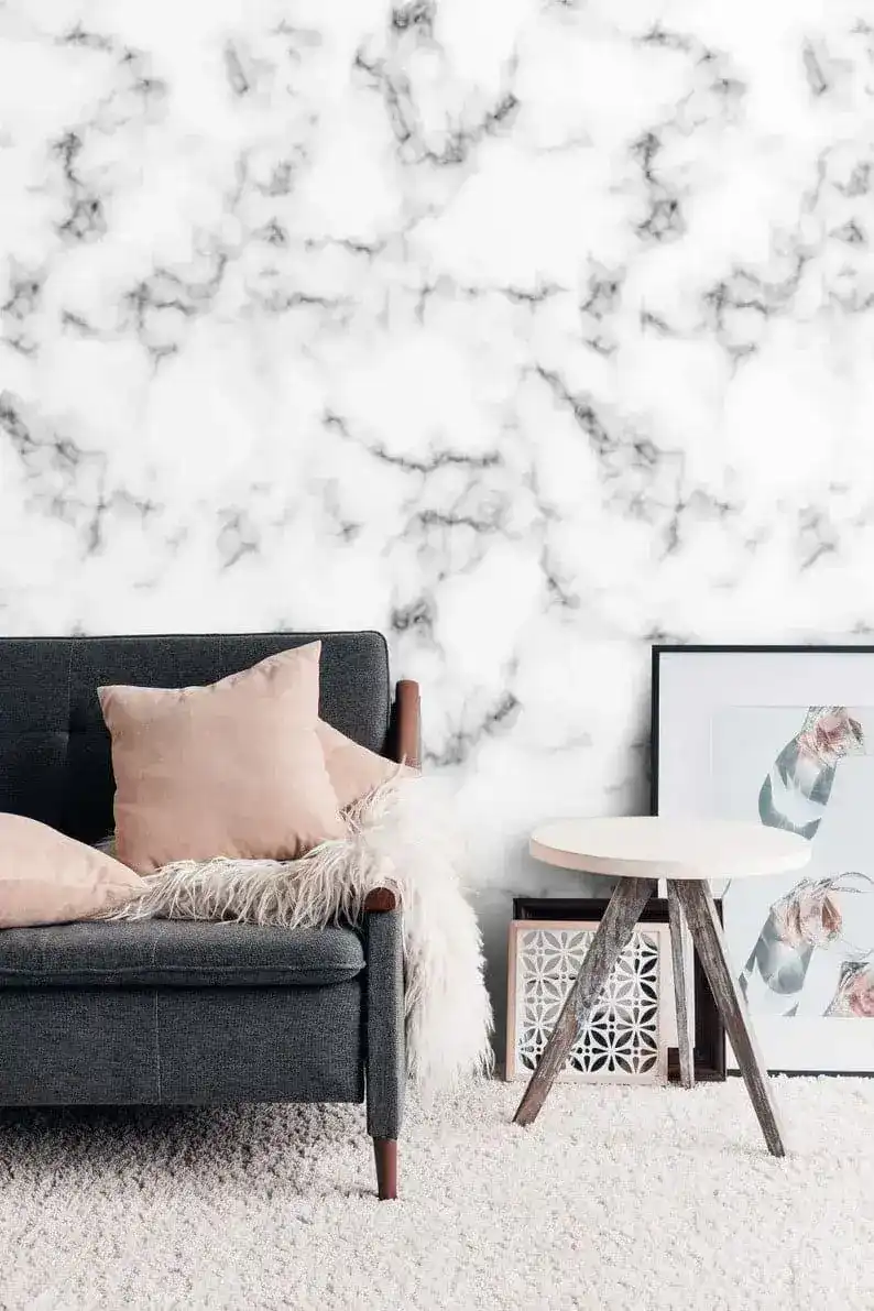 White and Gray Abstract Art Marble Wallpaper Mural - Image 5