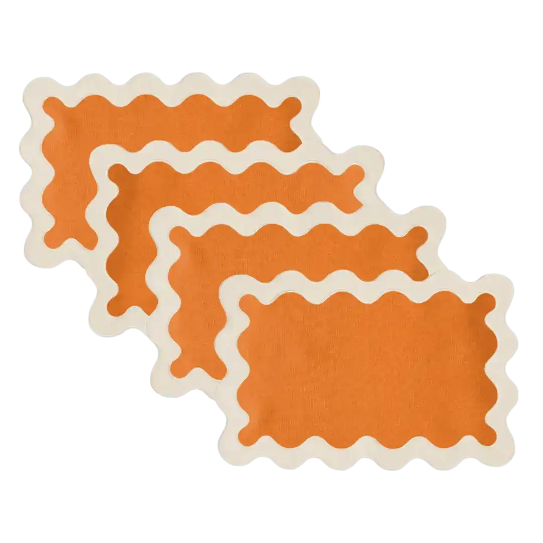 White and Orange 100% Linen Scallop Placemats - Set of 4 - Image 2